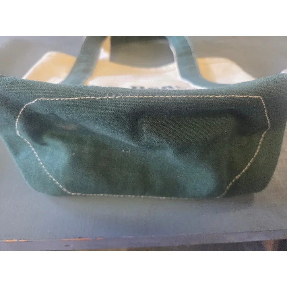 LL Bean Boat and Tote Canvas Bag Small Green Cream Open Top Tote Bag - Picture 3 of 6